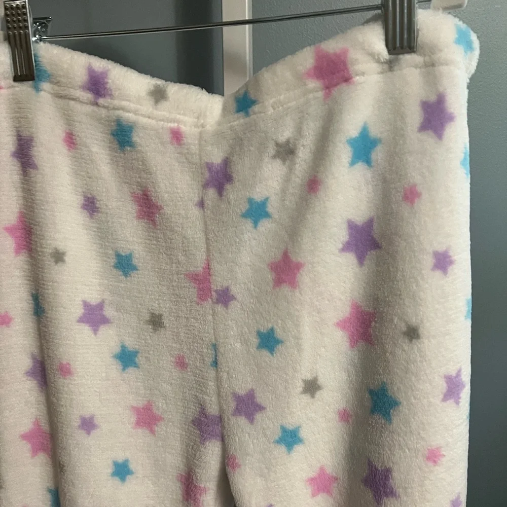 Canyon Creek White Plush Star Pajama Pants Pink, Purple & Blue Preloved